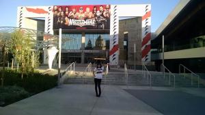 Standing outside of the convention center.